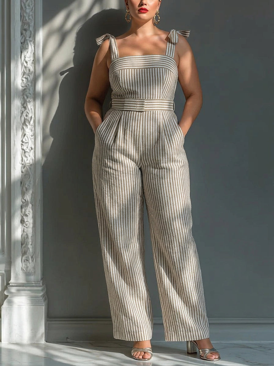 Jill | Striped Square Neck Jumpsuit
