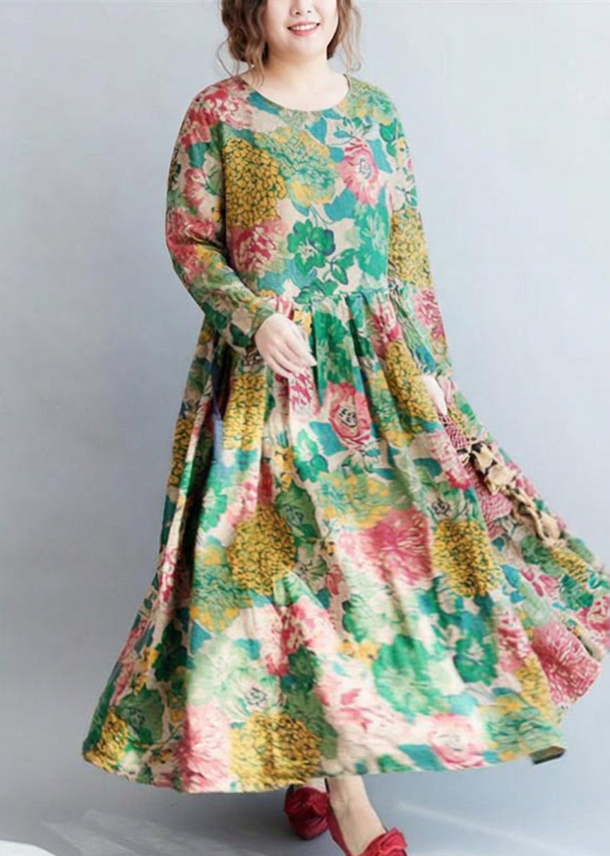Joyce | Linen Floral Round Neck Maxi Dress