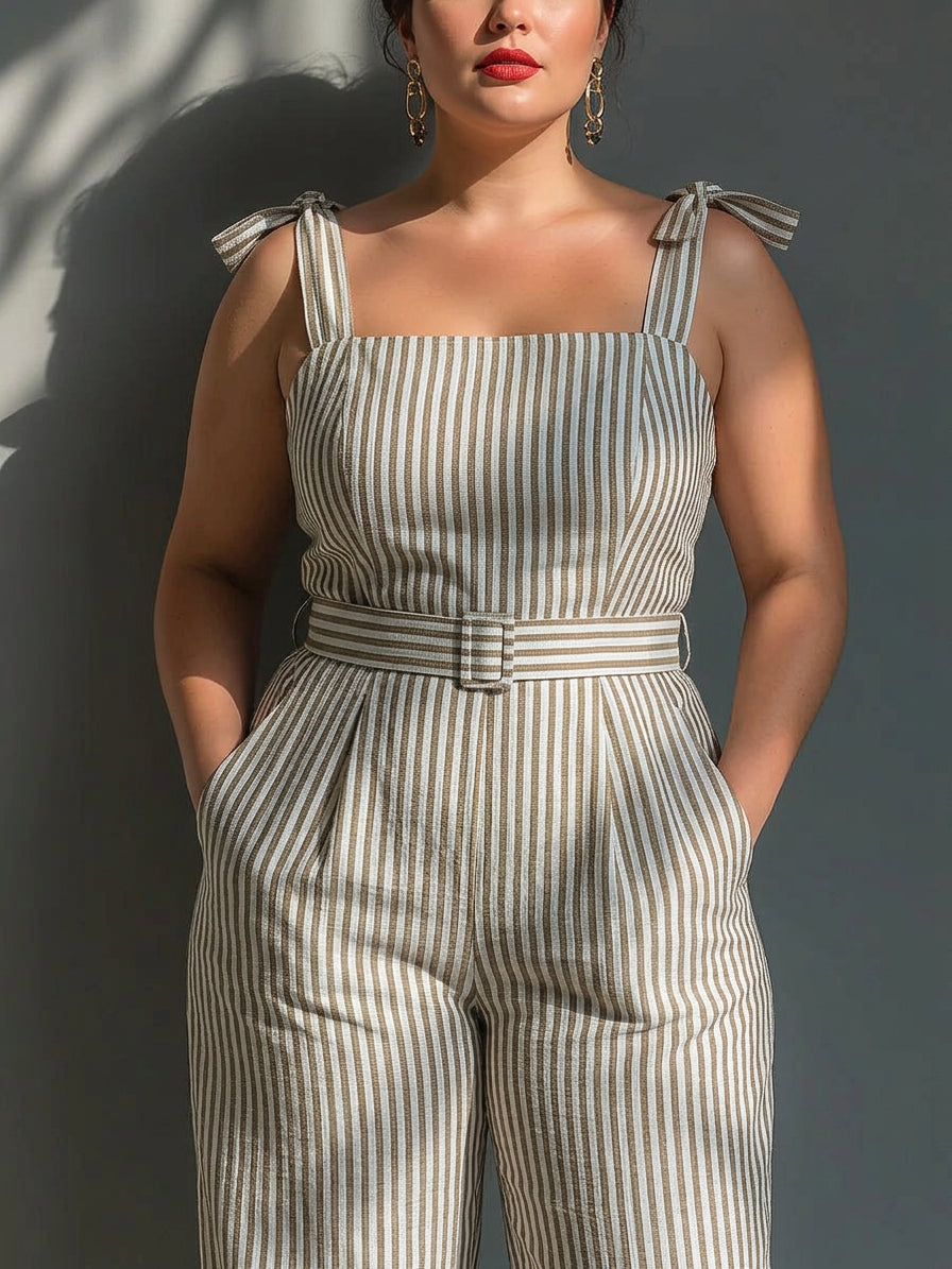 Jill | Striped Square Neck Jumpsuit