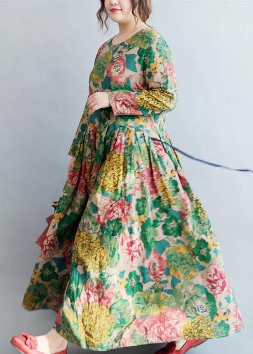 Joyce | Linen Floral Round Neck Maxi Dress