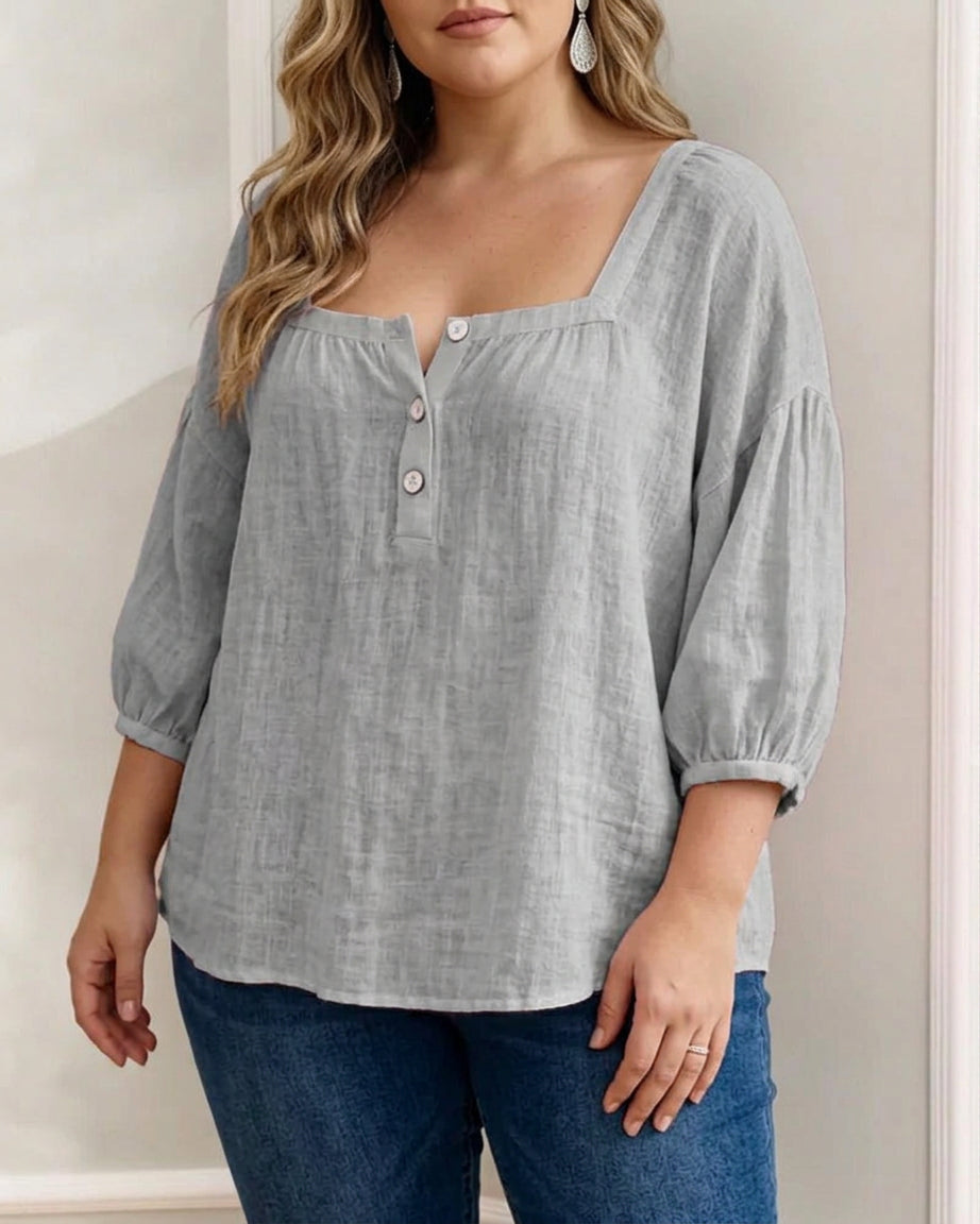 Miranda | Linen Square Neck Blouse