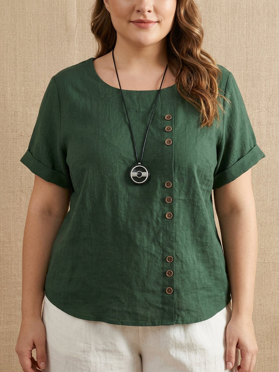 Yolanda | Linen Round Neck Blouse