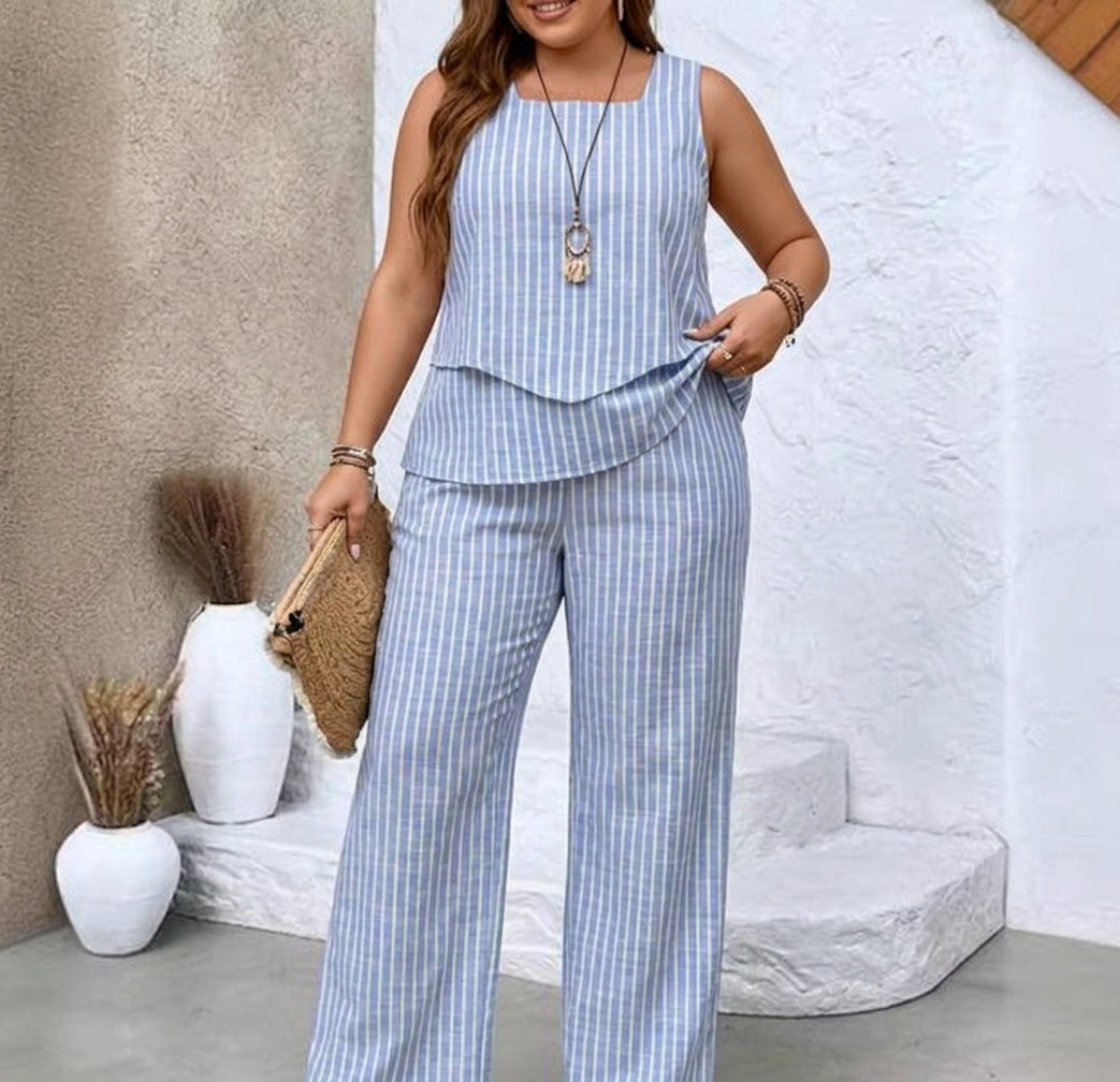 Louise | Striped Sleeveless Two-Piece Set