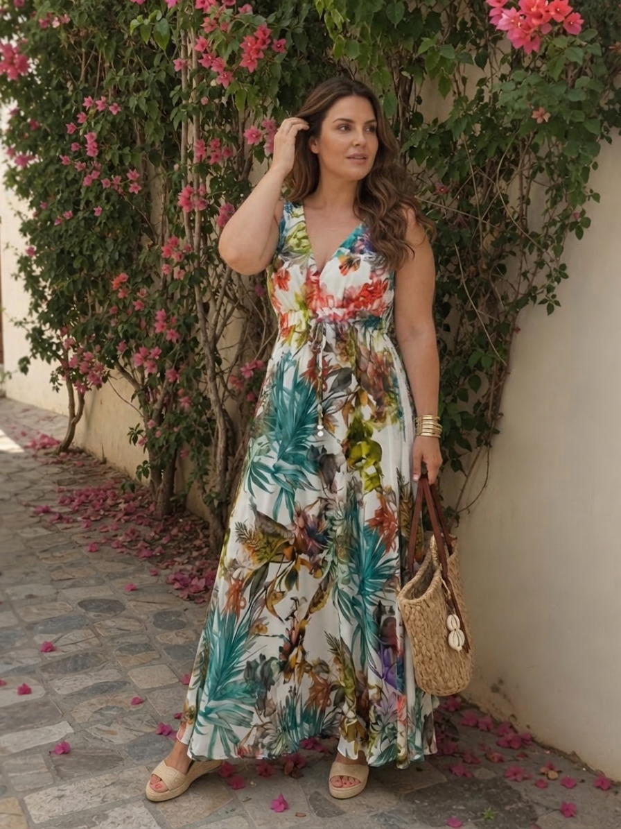 Anne | Tropical V-Neck Maxi Dress