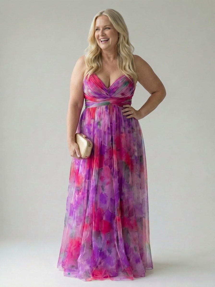 Joanna | Chiffon Floral V-Neck Maxi Dress