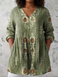 Andrea | Linen Damask V-Neck Blouse