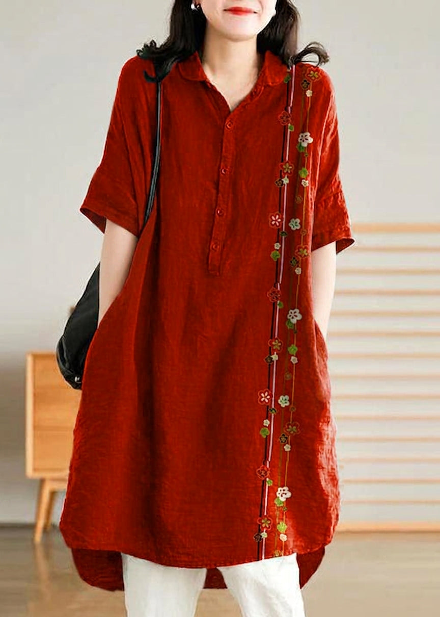 Mabel | Linen High-Low Collared Shirt Dress