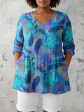 Veronica | Damask V-Neck Blouse
