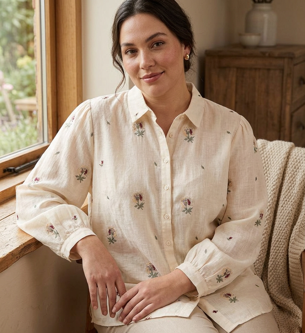 Heather | Cotton Floral Collared Shirt