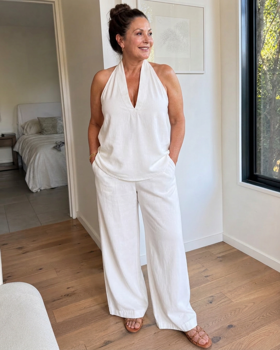Gloria | Denim V-Neck Two-Piece Set