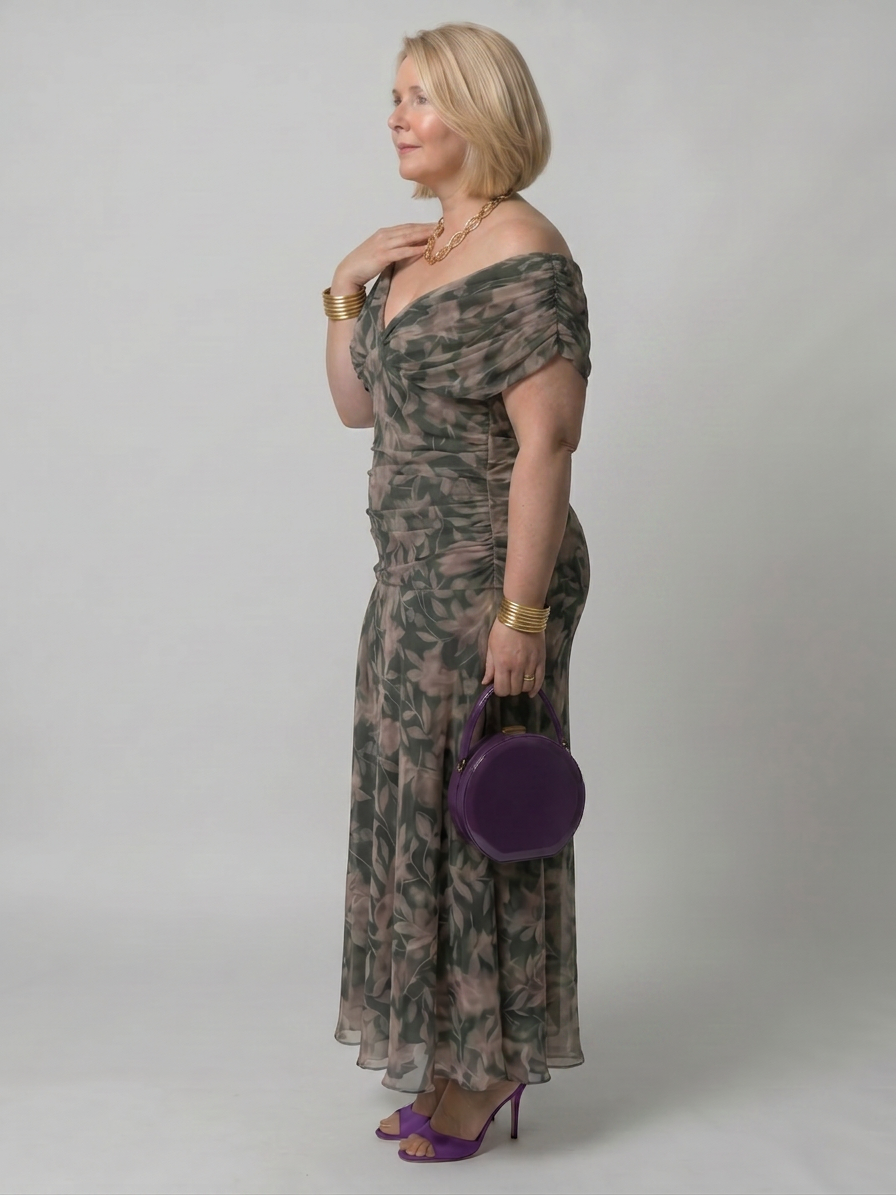 Marlene | Chiffon Floral Off-Shoulder Midi Dress