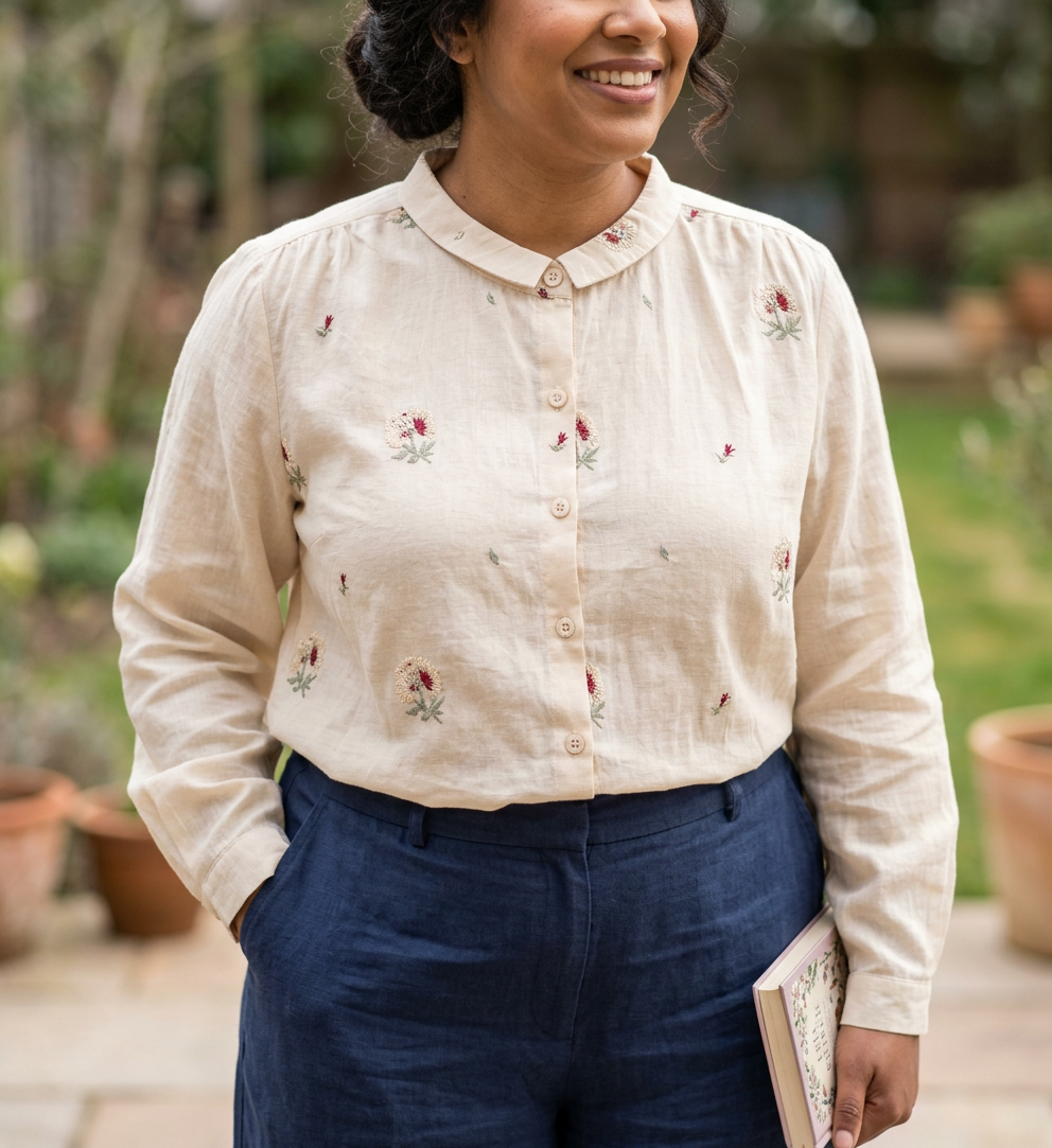 Heather | Cotton Floral Collared Shirt
