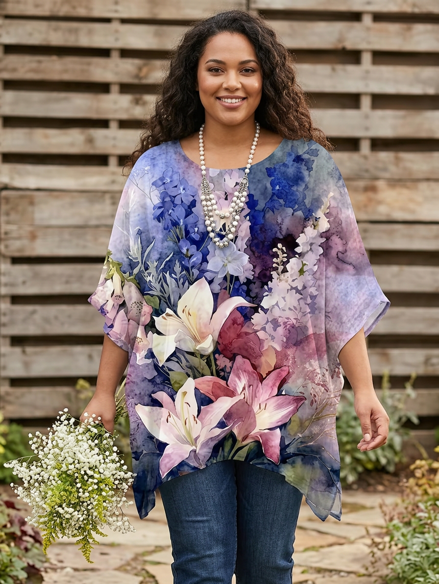Alina | Chiffon Floral V-Neck Kaftan Top