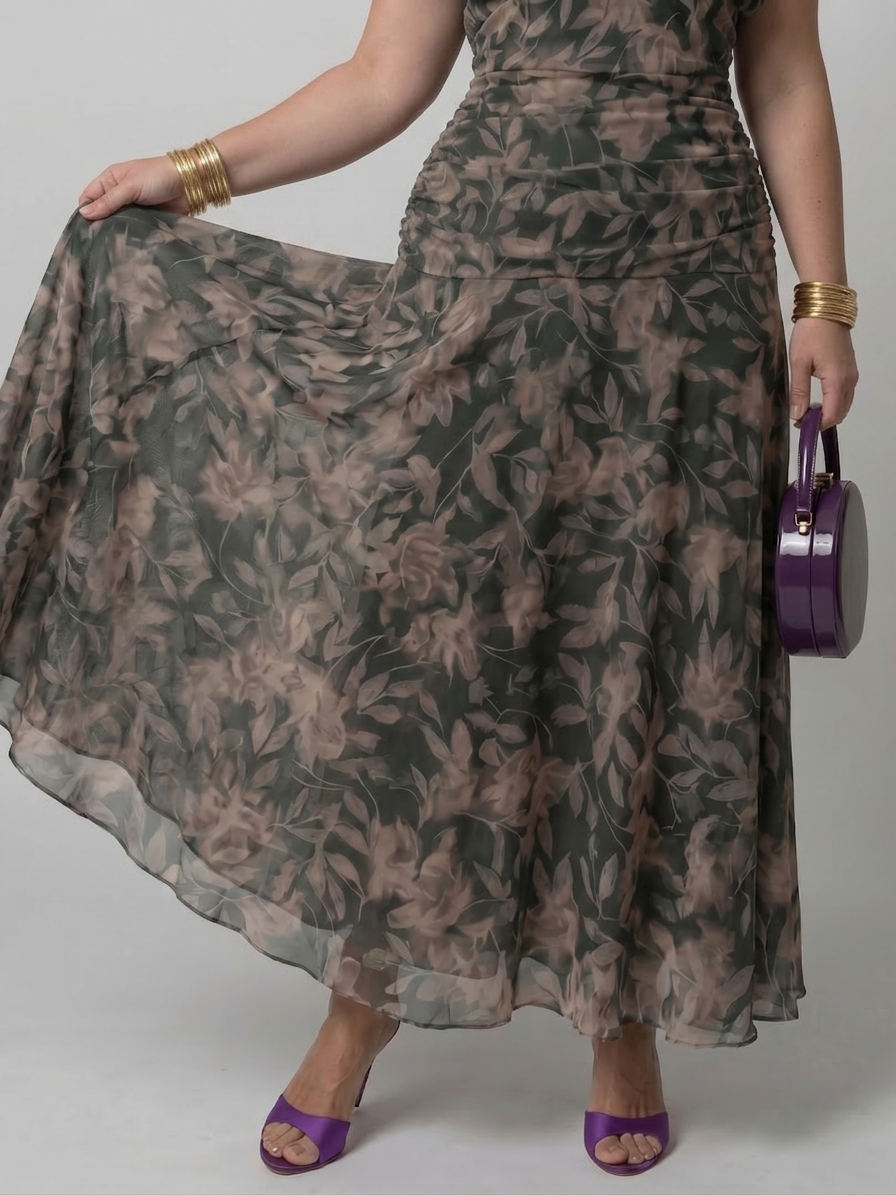 Marlene | Chiffon Floral Off-Shoulder Midi Dress