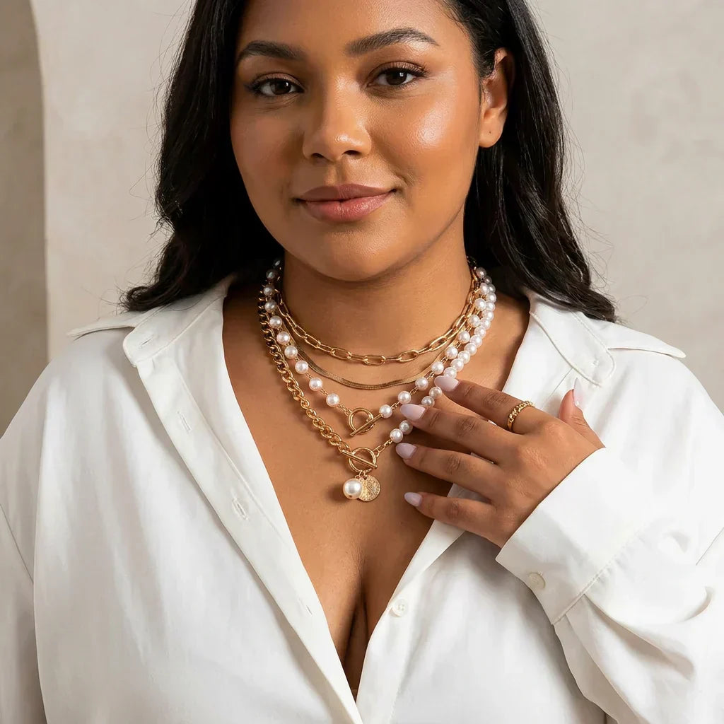 Diane | Layered Pearl Necklace Set for Women