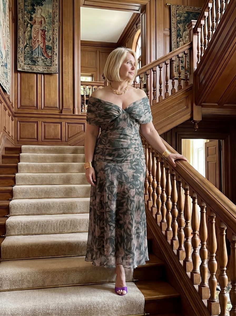 Marlene | Chiffon Floral Off-Shoulder Midi Dress