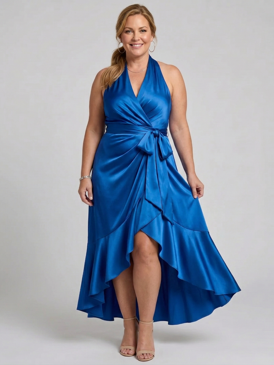 Alexa | Satin Halter High-Low Maxi Dress