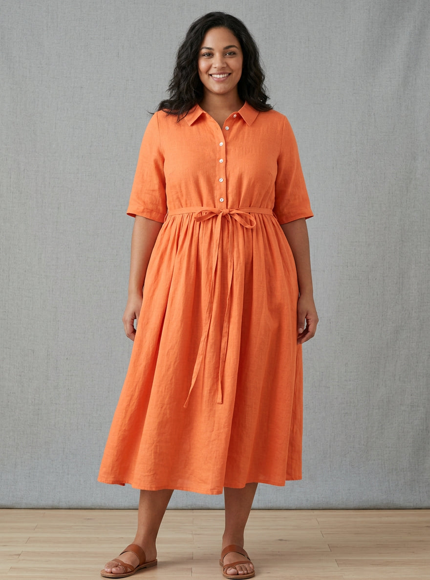 Ramona | Linen Collared Midi Dress