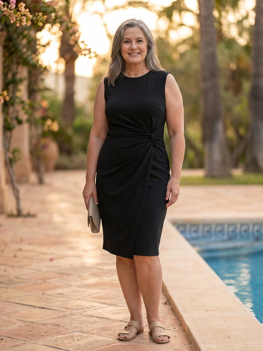 Roberta | Round Neck Knee-Length Dress
