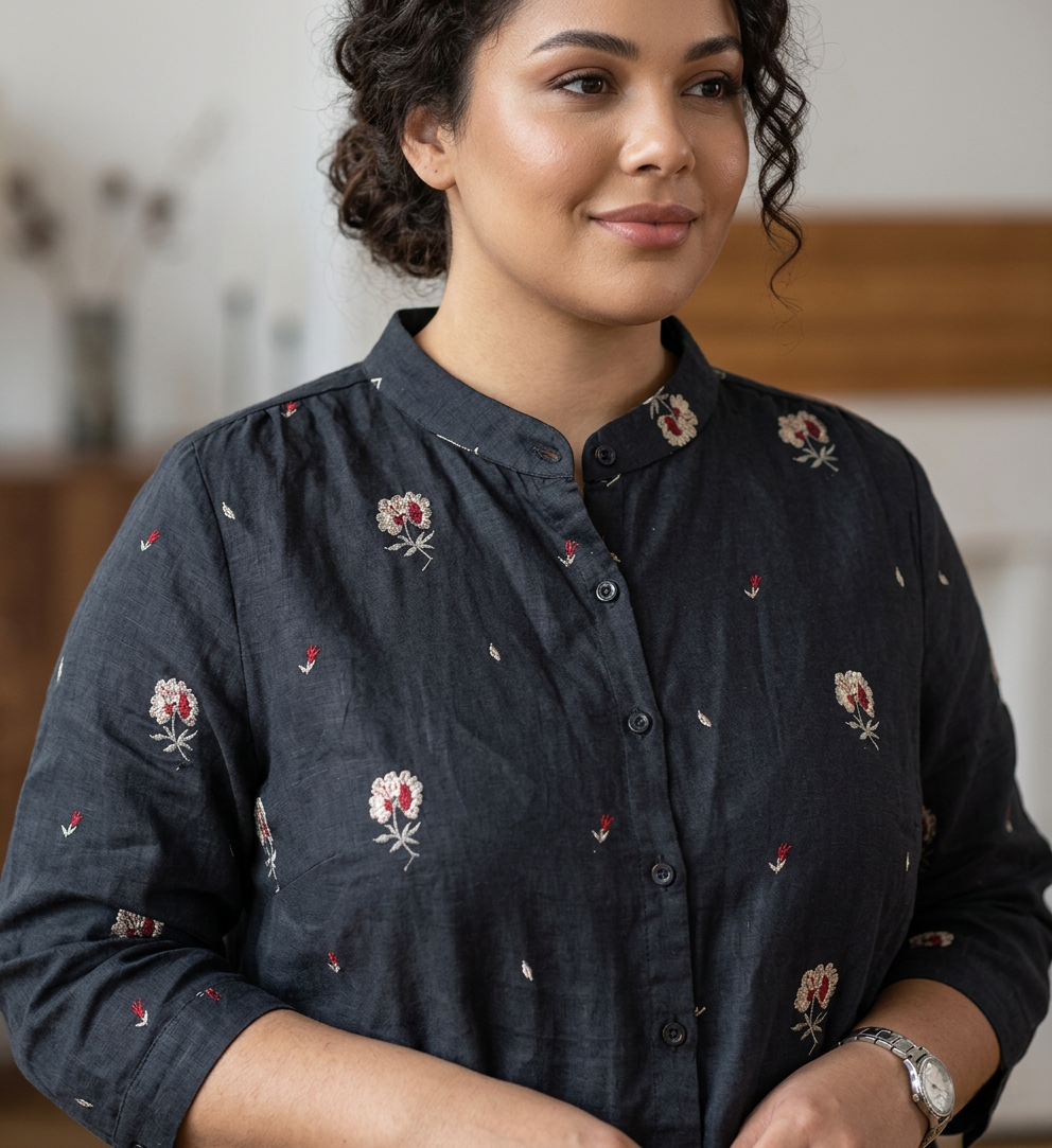 Heather | Cotton Floral Collared Shirt