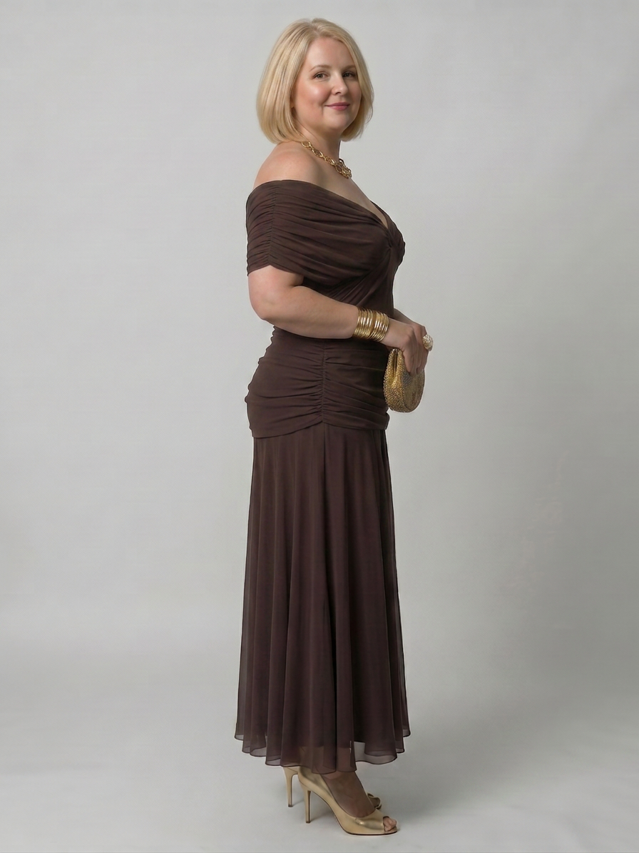 Marlene | Chiffon Floral Off-Shoulder Midi Dress