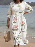 Raven | Linen Embroidered Round Neck Midi Dress