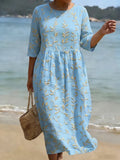 Cassandra | Linen Floral Round Neck Maxi Dress