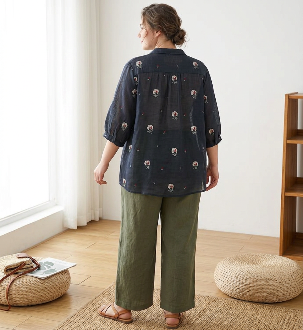 Heather | Cotton Floral Collared Shirt