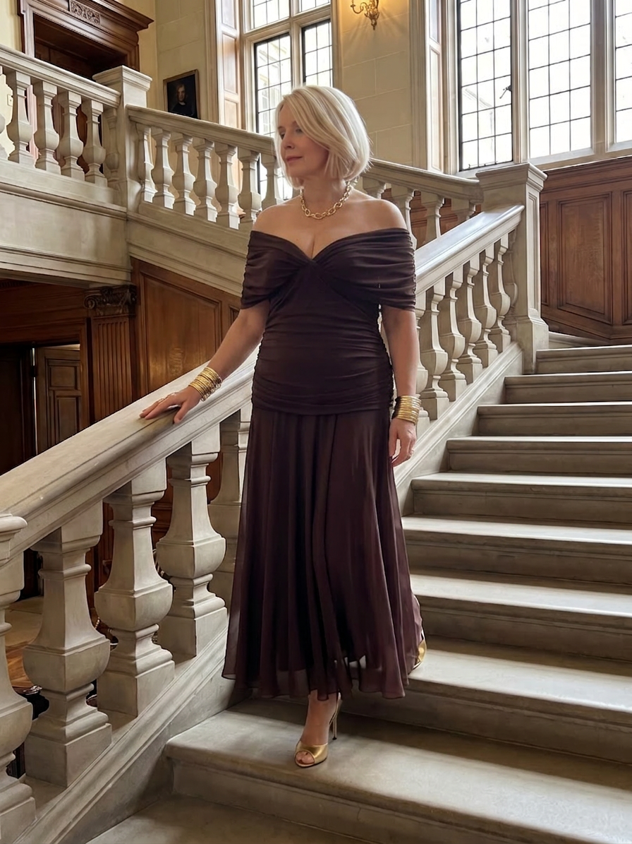 Marlene | Chiffon Floral Off-Shoulder Midi Dress