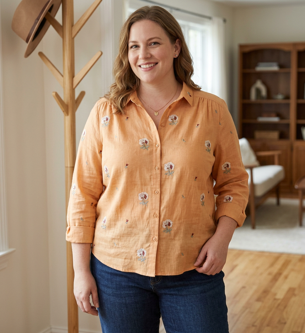 Heather | Cotton Floral Collared Shirt