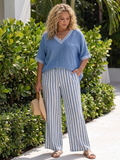 Mariana | Linen Striped V-Neck Two-Piece Set