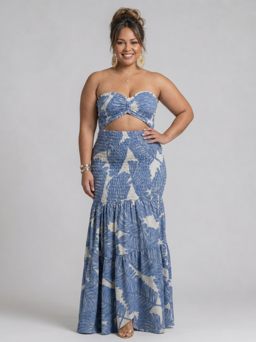 Victoria | Floral Strapless Two-Piece Skirt Set