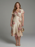 Hailey | Satin Floral V-Neck Knee-Length Dress