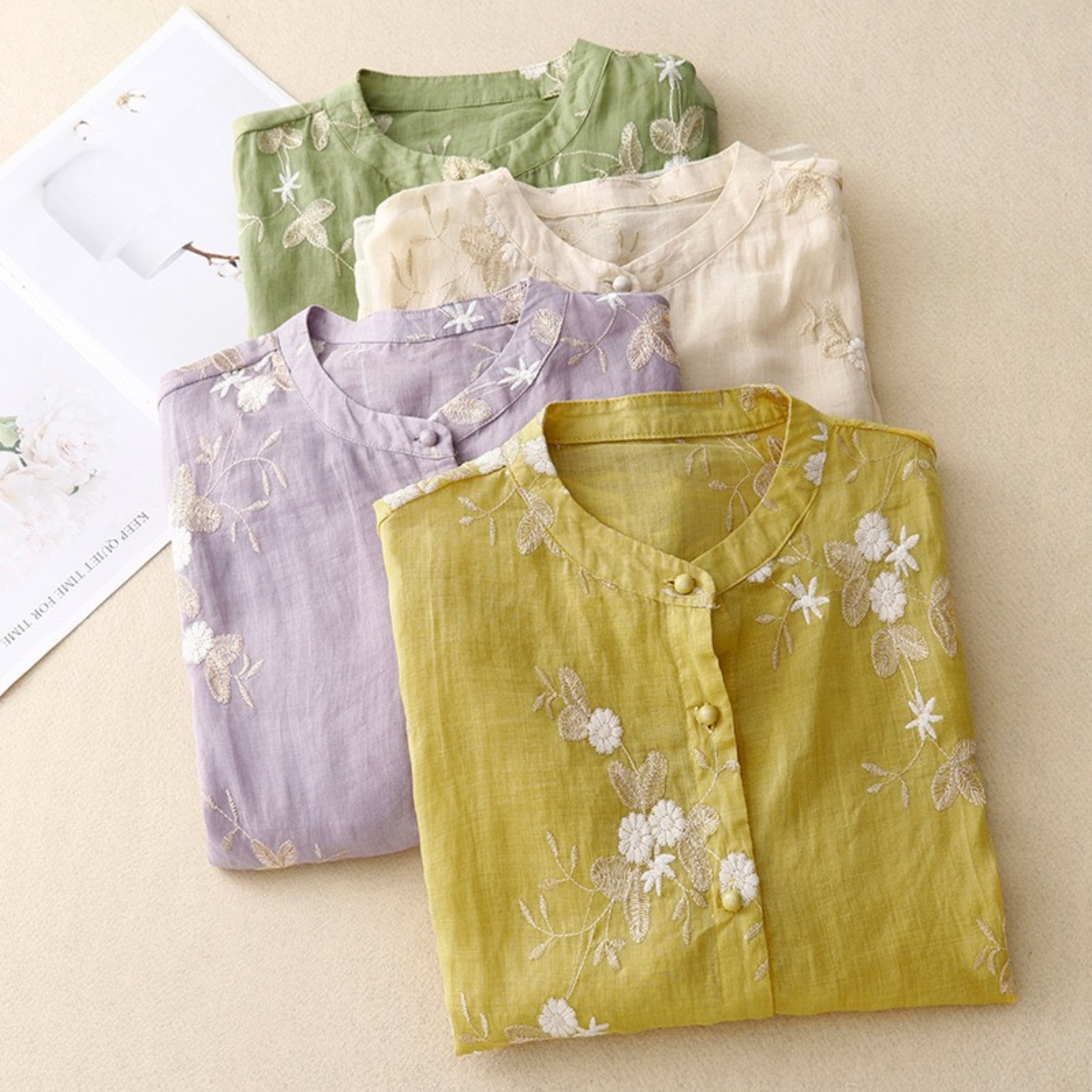 Cecilia | Cotton Floral Mock Neck Shirt