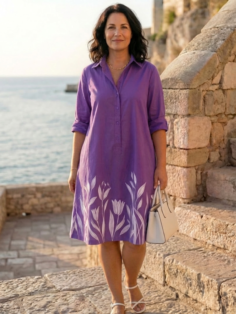 Blair | Border Print Collared Knee-Length Dress