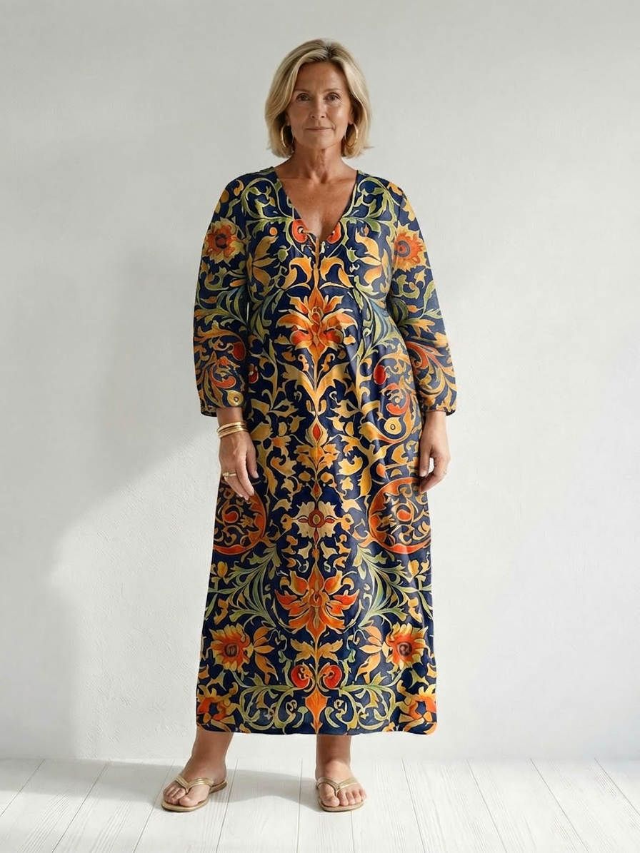 Molly | Damask V-Neck Maxi Dress