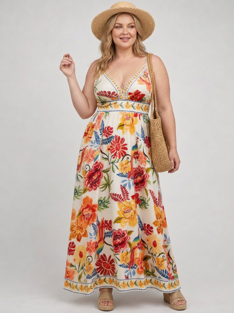 Donna | Crochet Floral V-Neck Maxi Dress