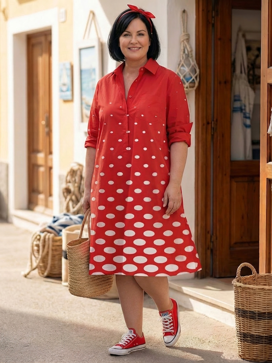 Myra | Polka Dot Collared Knee-Length Dress