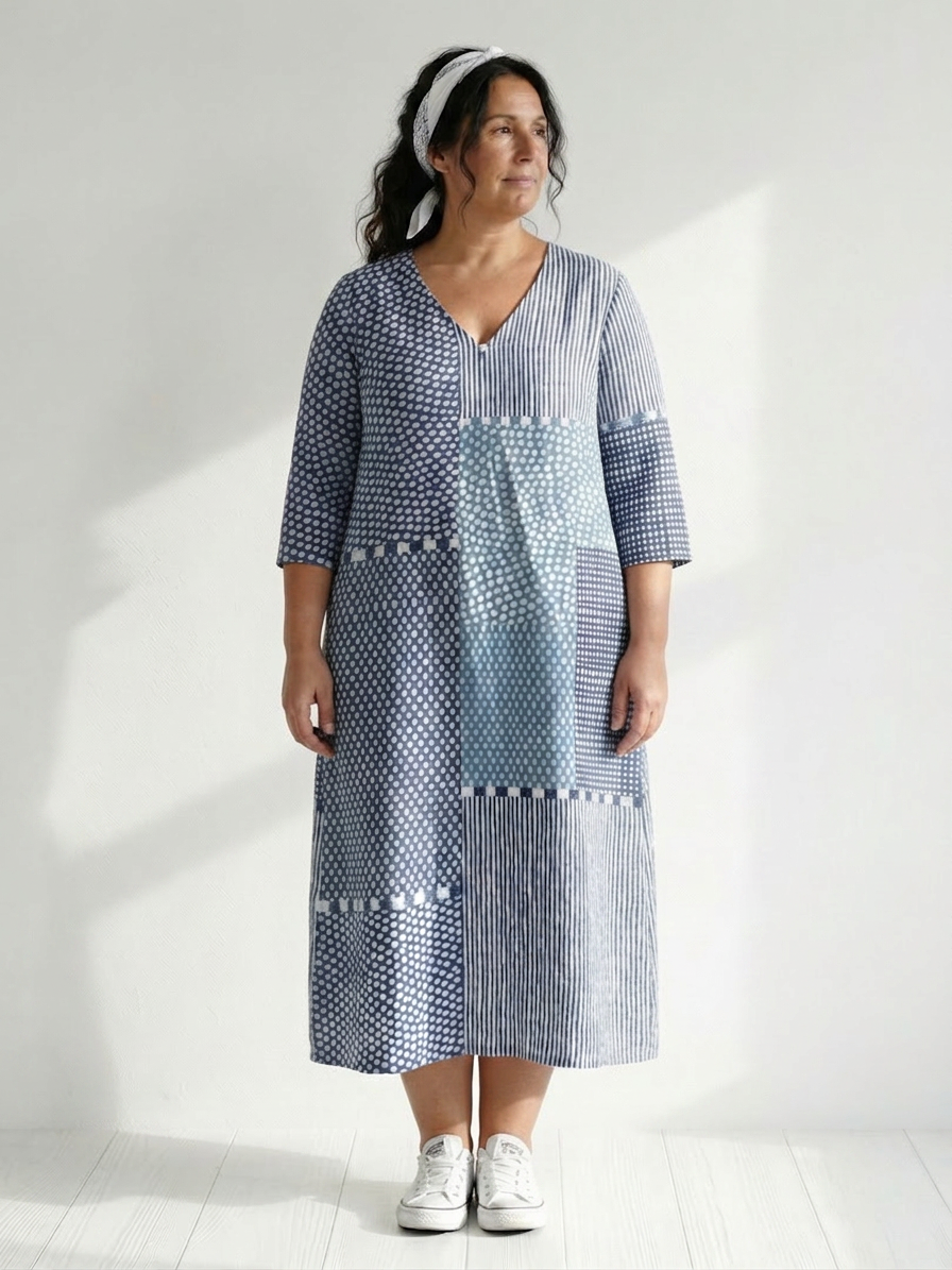 Lara | Geometric V-Neck Midi Dress
