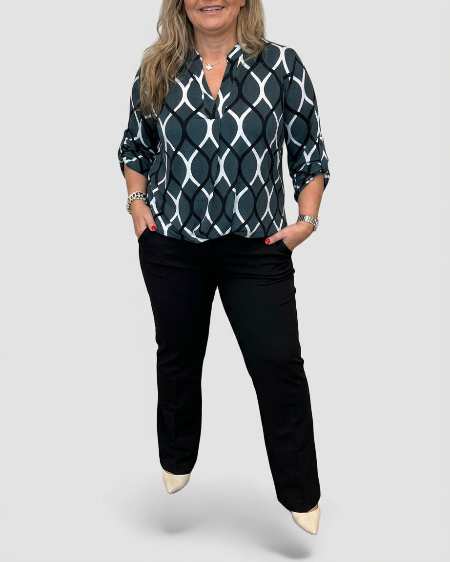 Sage | Geometric Collared Blouse