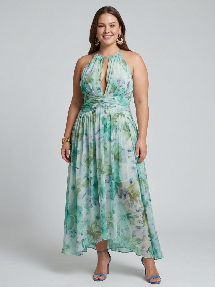 Norah | Chiffon Floral Halter Maxi Dress