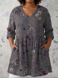 Angelica | Linen Floral V-Neck Blouse