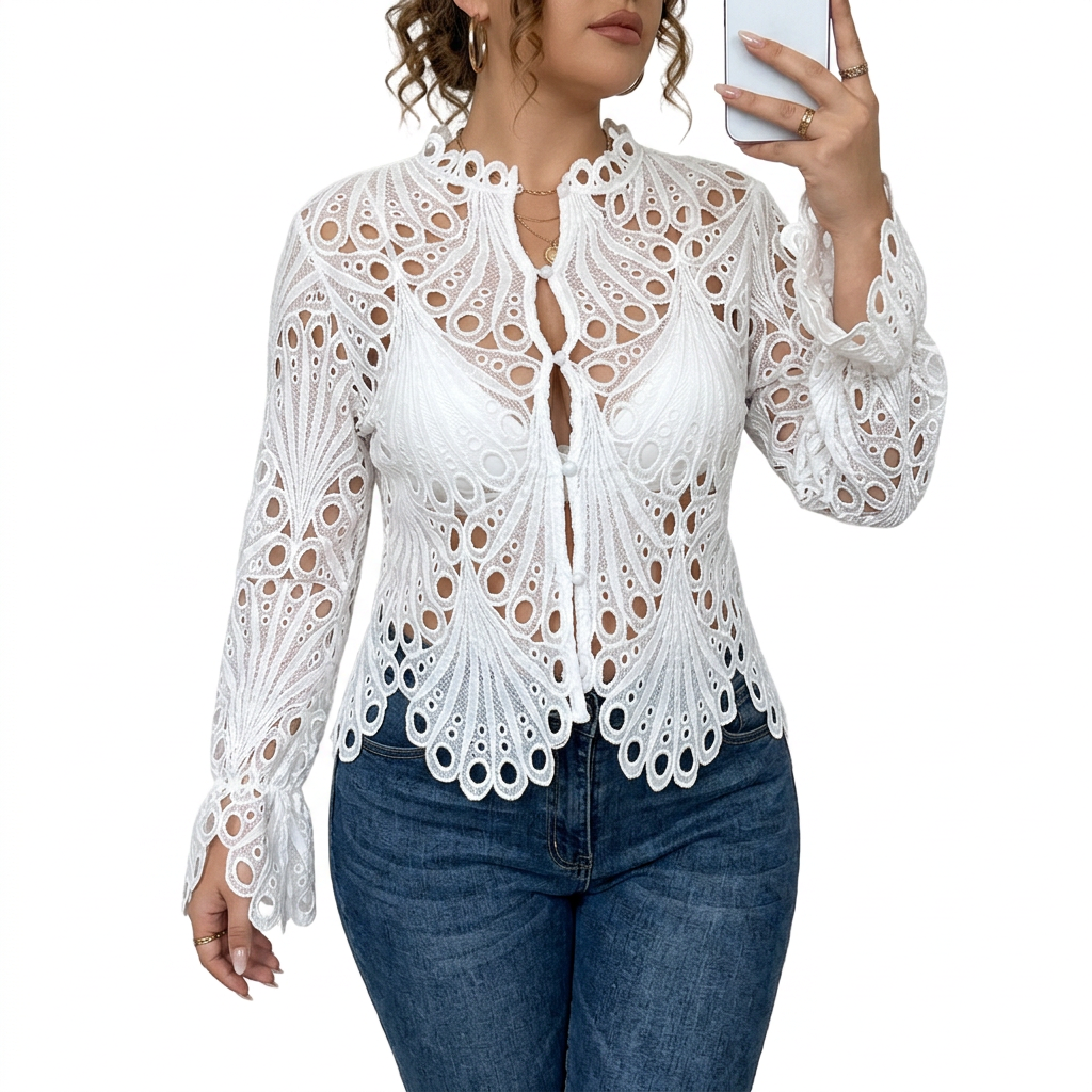 Aubrey | Crochet Mock Neck Blouse