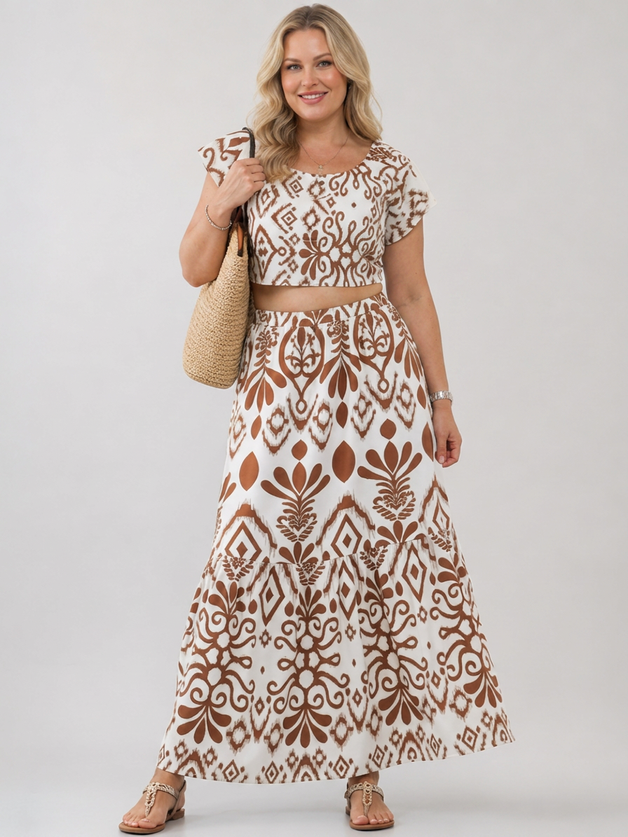 Rita | Damask Round Neck Midi Dress