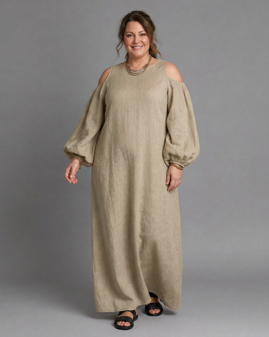 Danielle | Linen Round Neck Maxi Dress