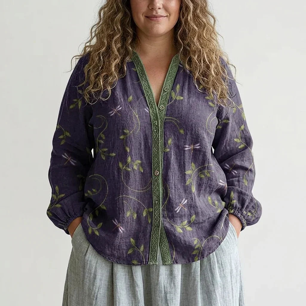 Wren | Linen Embroidered V-Neck Blouse