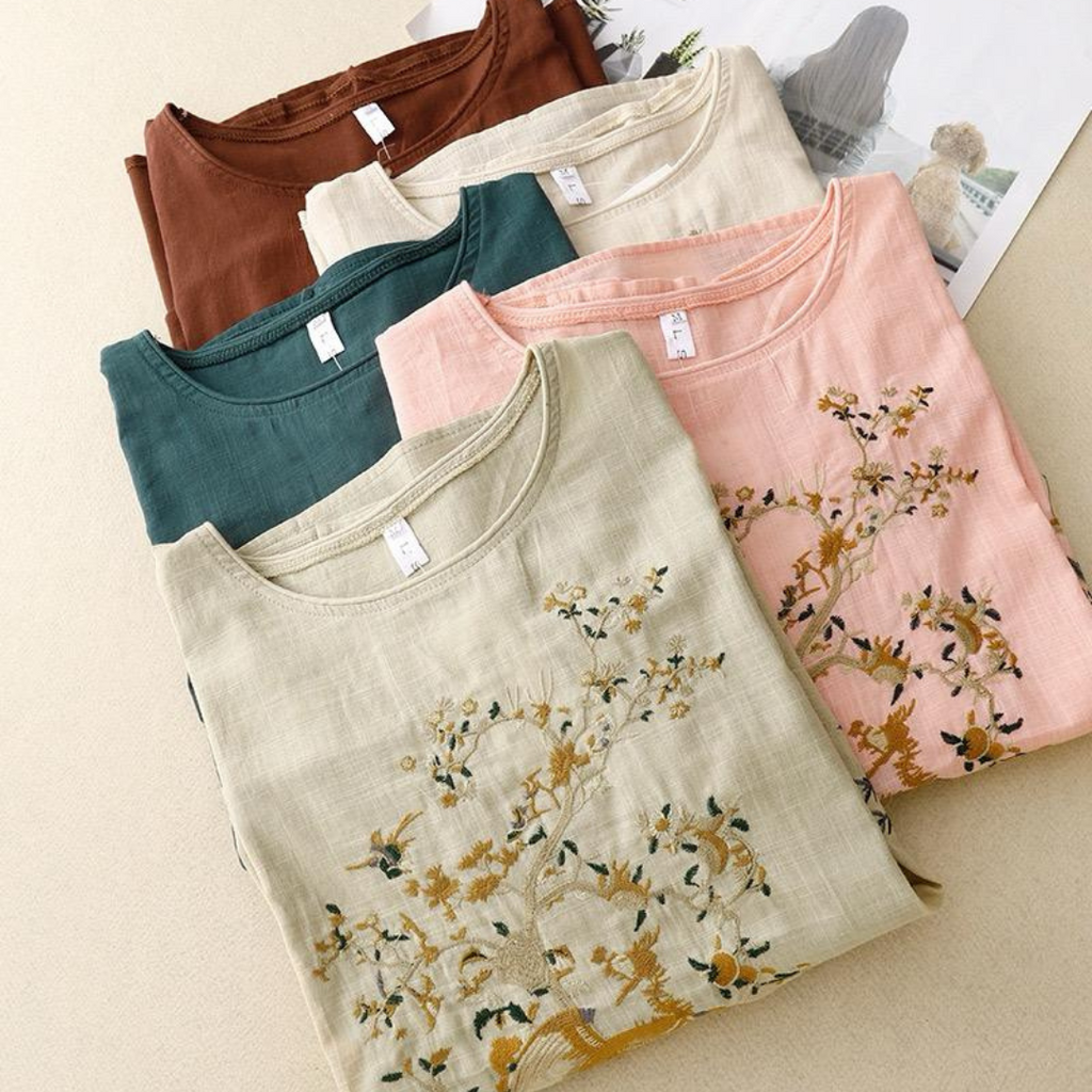 Angela | Cotton Floral Round Neck Top