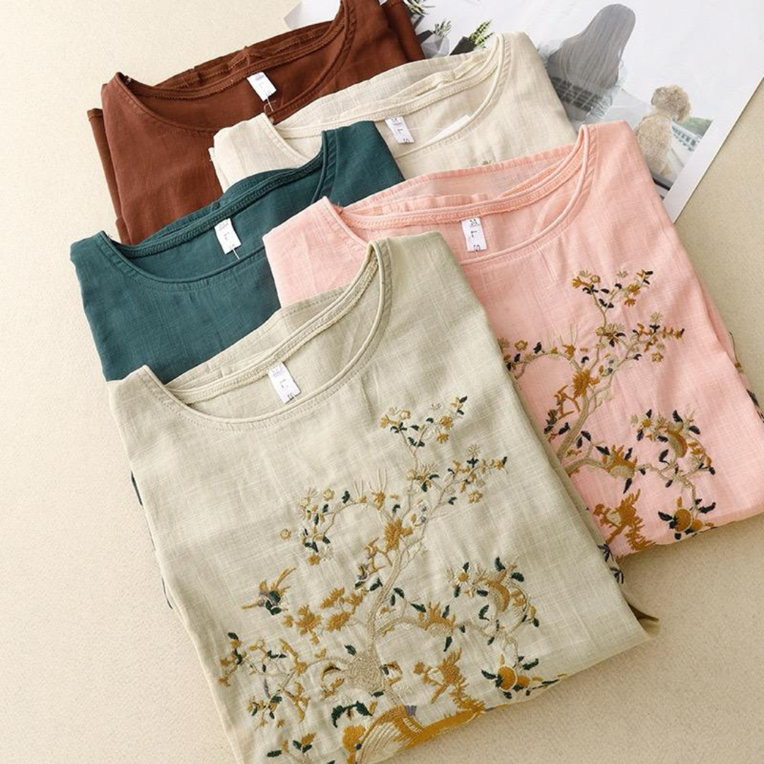 Angela | Cotton Floral Round Neck Top