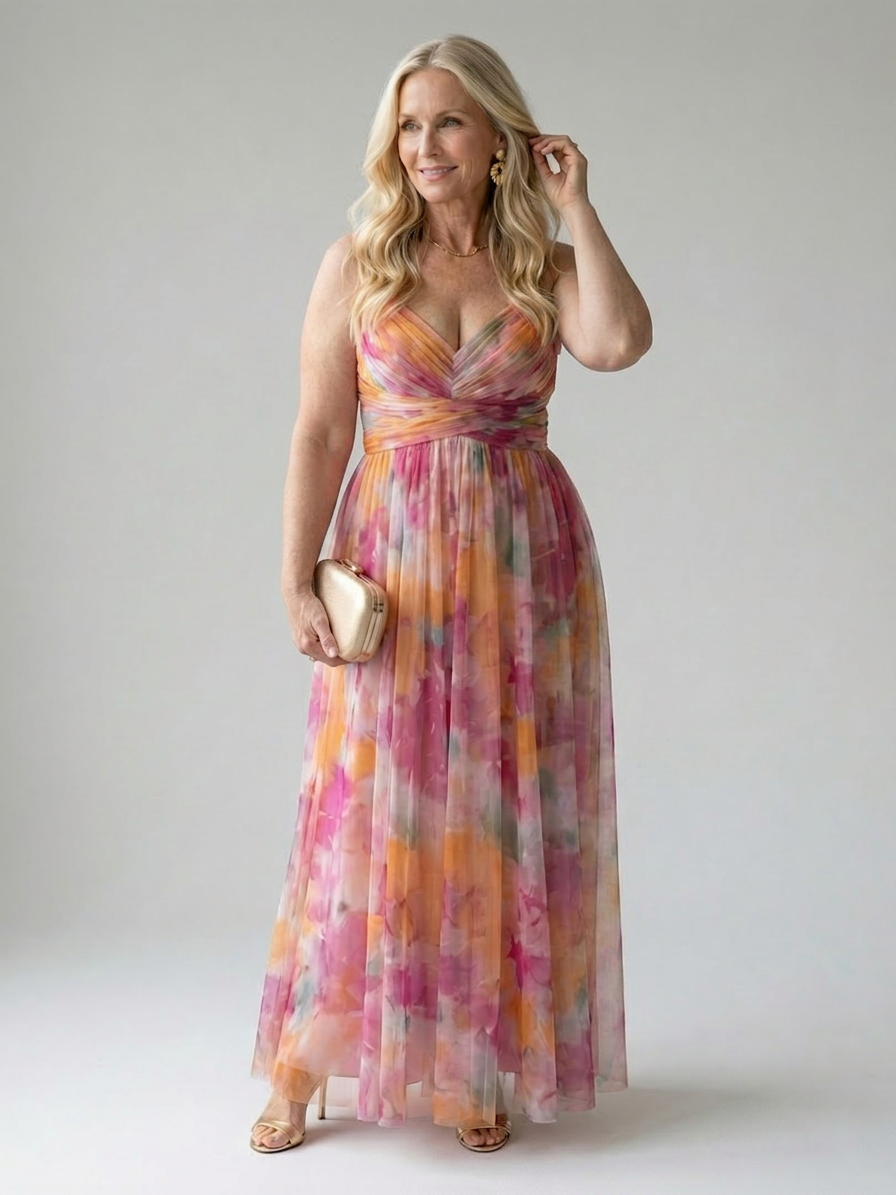 Joanna | Chiffon Floral V-Neck Maxi Dress