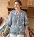 Phyllis | Denim Floral Mock Neck Shirt